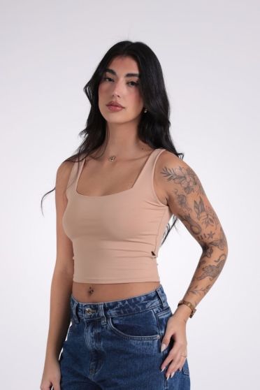 Blusa Feminina Regata Cavada Cropped Revanche Lima BEGE