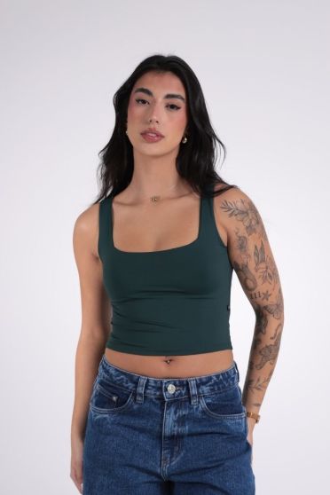 Blusa Feminina Regata Cavada Cropped Revanche Lima VERDE ESCURO