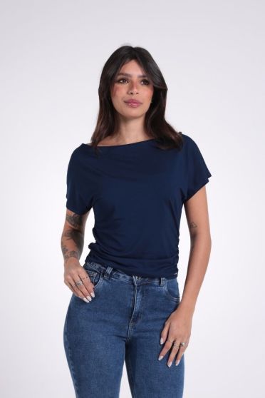 Blusa Feminina Ampla Com Franzido Nas Laterais Revanche-BL.FEM.00273 AZUL MARINHO