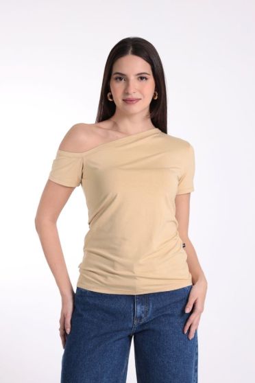 Blusa Feminina Decote Assimétrico Revanche-BL.FEM.00276 AREIA