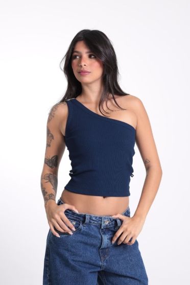 Blusa Ombro Só Com Acessório Revanche-BL.FEM.00277 AZUL MARINHO