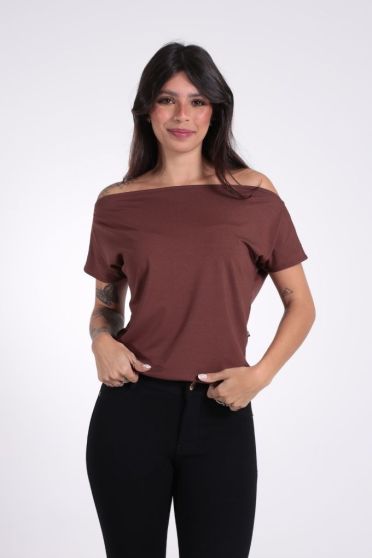 Blusa Feminina Ampla Ombro a Ombro Revanche-BL.FEM.00280 MARROM ESCURO