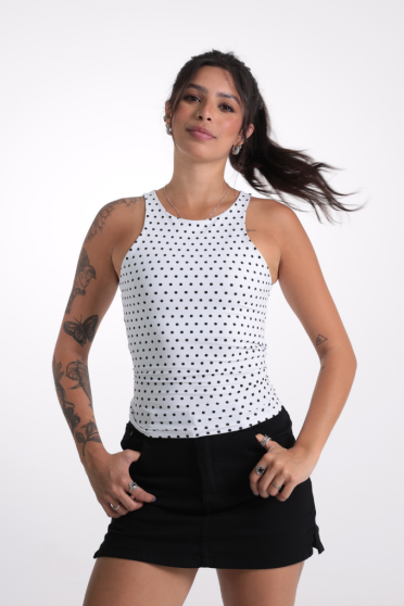 Blusa Feminina Suplex Cavada Poá Revanche-BL.FEM.00284 BRANCO