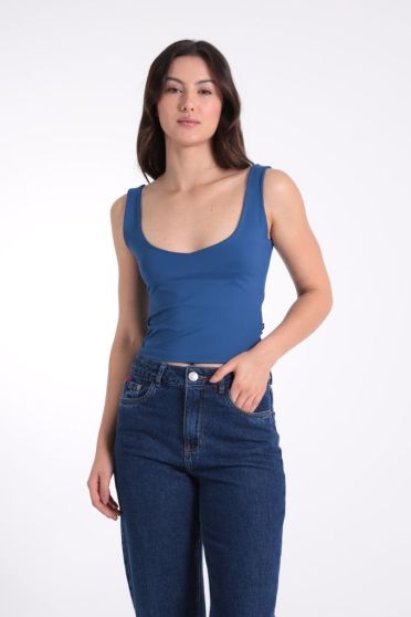 Blusa Regata Feminina Decote V Suplex Revanche-BL.FEM.00287 AZUL JEANS