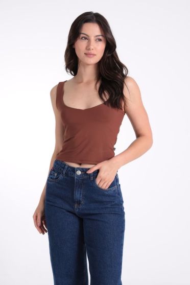 Blusa Regata Feminina Decote V Suplex Revanche-BL.FEM.00287 MARROM