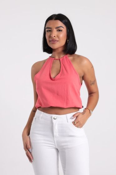Blusa Feminina Decote V Com Amarração Revanche-BL.FEM.00289 CORAL
