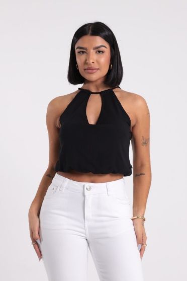 Blusa Feminina Decote V Com Amarração Revanche-BL.FEM.00289 PRETO