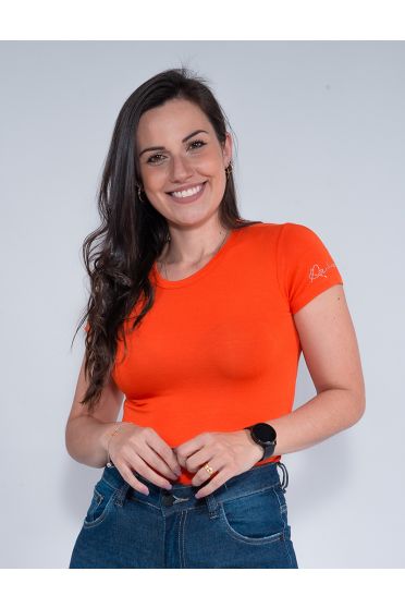 Blusa Baby Look Basica Manga Curta Feminina Revanche Sylfaenol LARANJA ESCURO