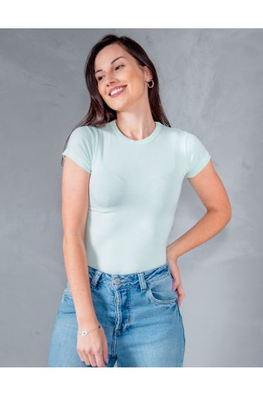 Blusa Baby Look Basica Manga Curta Feminina Revanche Sylfaenol VERDE CLARO