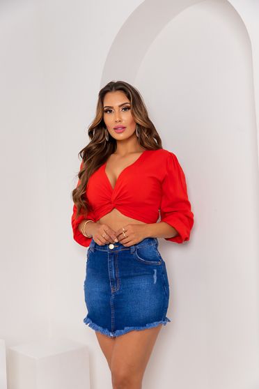 Blusa Cropped Manga Longa Feminina Corneja VERMELHO