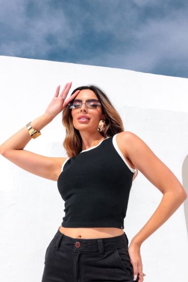 Blusa Cropped Regata Duo Feminina Revanche Yateras PRETO