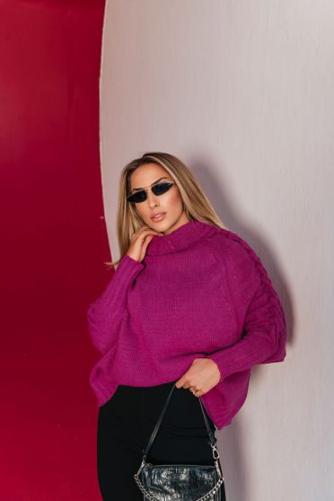 Blusa de Tricot Manga Raglan e Trançado Lateral Feminina Revanche Gourma FUCSIA