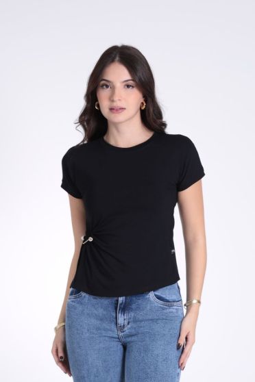 Blusa Com Fenda e Acessorio Feminino Revanche Sardenha PRETO