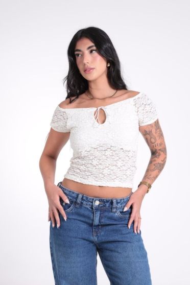 Blusa Cropped Ciganinha Rendada Feminina Revanche Sil&eacute;sia