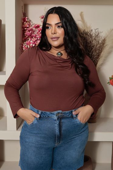 Blusa Decote Franzido Com Pregas Curvy Feminina Revanche Pistória VINHO