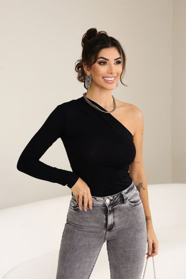 Blusa Manga Longa Ombro Só Feminino Revanche Arícia PRETO