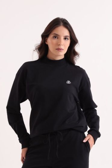 Blusa Moletinho Bordado Gola Alta Feminino Revanche Baviera PRETO