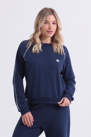 Blusa Moletinho Manga Reglan Bordada Feminino Revanche Gibraltar AZUL MARINHO