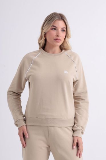 Blusa Moletinho Manga Reglan Bordada Feminino Revanche Gibraltar BEGE