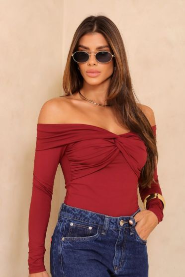 Blusa Ombro A Ombro Decote Torcido Feminino Revanche Pamplona VINHO