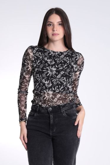 Blusa Tule Estampada Feminino Revanche Manchukuo