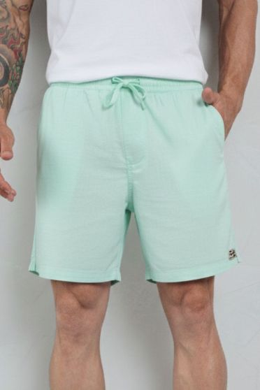 Bermuda De Linho Com Bolso Embutido Masculino Revanche Catacaos VERDE PASTEL