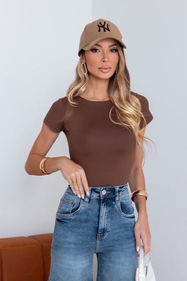 Body Manga Curta Decore Careca Feminina Revanche Porolisso MARROM