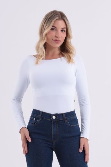 Body Manga Longa Decote Canoa Feminino Revanche Bósnia BRANCO