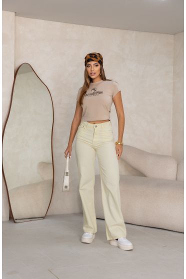 Calça Wide Leg Tecnologia Antibacteriana Feminina Revanche Berenice AMARELO CLARO