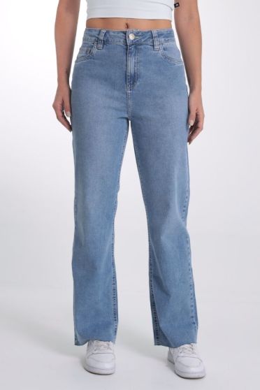 Calça Jeans Reta Cintura Alta Com Barra A Fio Feminino Revanche Soague UNICA