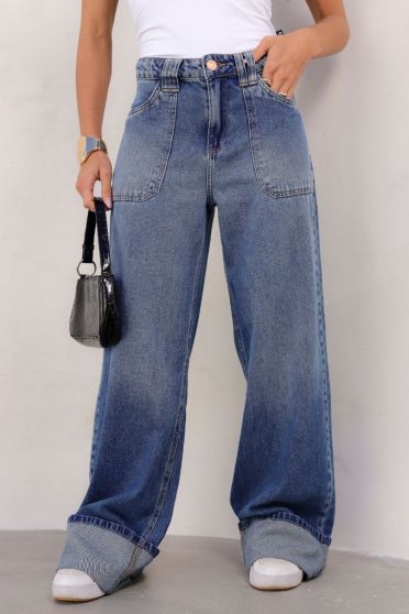 Calça Jeans Wide Leg Barra Virada Feminino Revanche Syía UNICA
