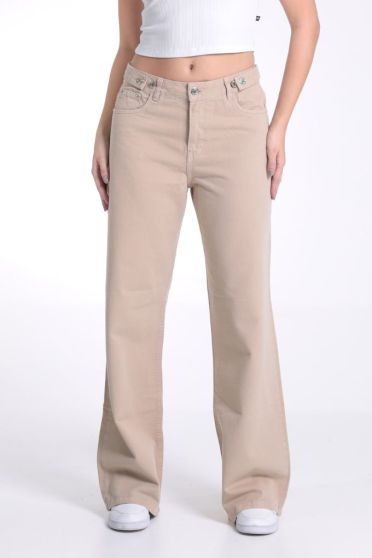 Calça Wide Leg Sarja Com Ajustador Cos Feminina Revanche Axiópolis BEGE