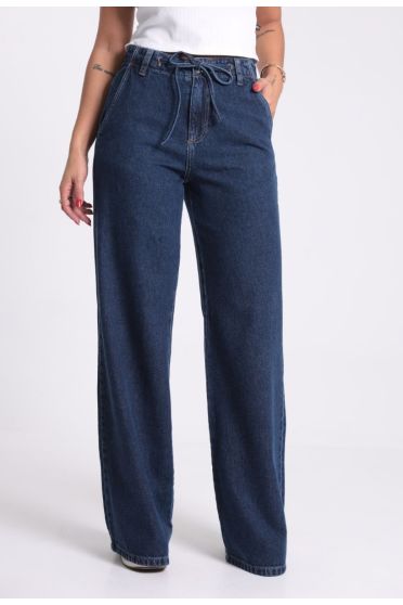 Calça Wide Leg Jeans Feminina Cós Com Elástico E Cordão Revanche-CA.FEM.00401 UNICA