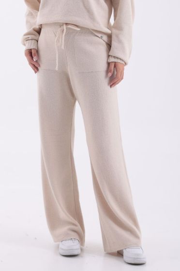 Calça Wide Leg De Tricot Feminino Revanche Sisak AREIA