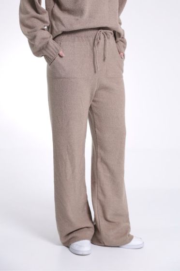 Calça Wide Leg De Tricot Feminino Revanche Sisak CÁQUI