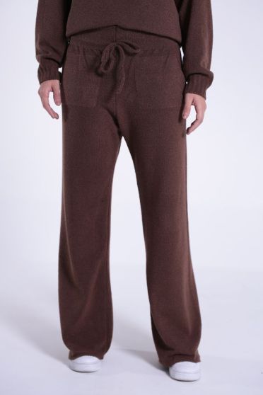 Calça Wide Leg De Tricot Feminino Revanche Sisak MARROM