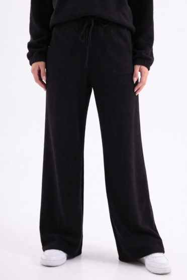 Calça Wide Leg De Tricot Feminino Revanche Sisak PRETO