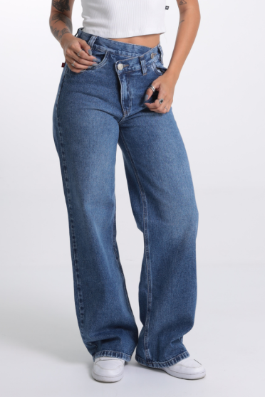 Calça Wide Leg Jeans Cós Transpassado Revanche-CA.FEM.00576 UNICA