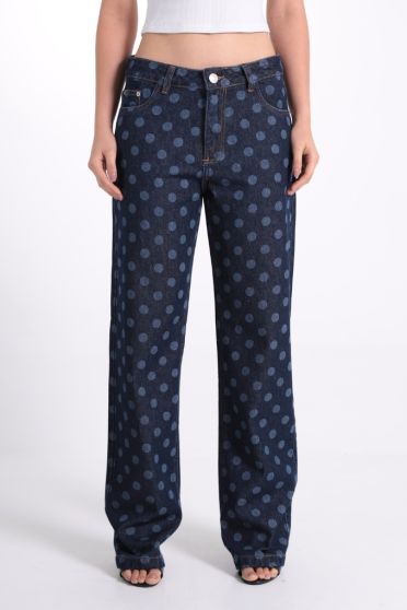 Calça Wide Leg Jeans Bolinhas Escura Revanche-CA.FEM.00607 UNICA