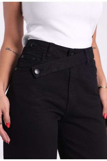 Calça Feminina Jeans Wide Leg Com Cinto Revanche-CA.FEM.00610 PRETO