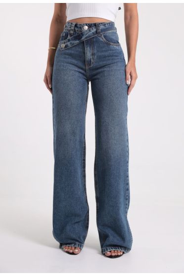 Cal&ccedil;a Jeans Reta Feminina Com Cinto Frente - CA.FEM.00627 AZUL