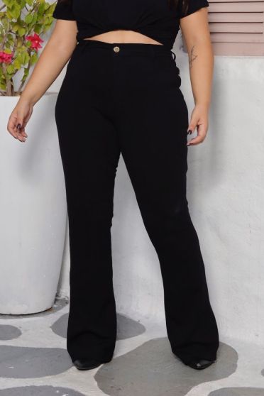 Calça Bandagem Flare Curvy Feminina Revanche Pombas PRETO