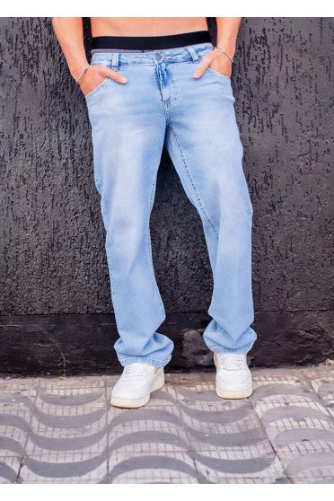 Calça Jeans Baggy Com Elástano Masculina Revanche Menfis Azul