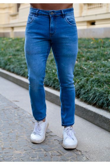 Calça jeans com elástano masculina Revanche Forto Azul