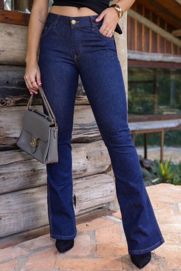 Calça Jeans Flare Com Elastico Personalizado Feminina Revanche Riaza Azul