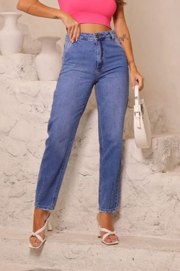 Calça Jeans Mom Com Pence Feminina Revanche Criciúma Azul