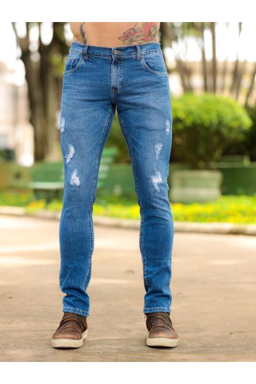 Calça Jeans Skinny Com Elastano Masculina Revanche Seixo Azul