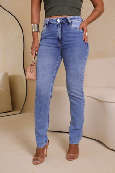 Calça Jeans Reta Barra Normal Feminino Revanche Carnota Azul