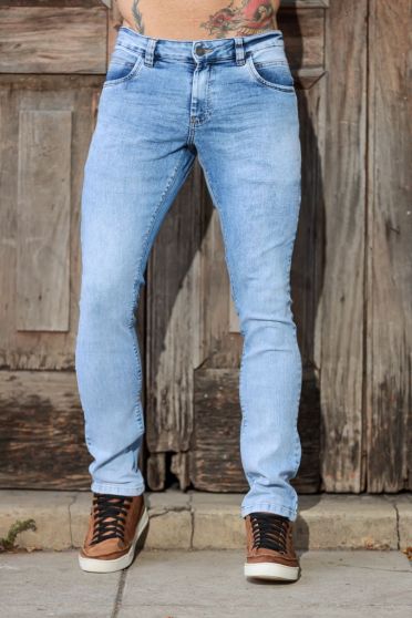 Calça Jeans Reta Cós Bordado Masculina Revanche Jubrique Azul