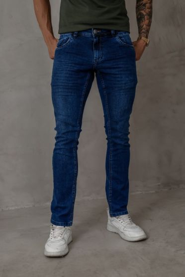 Calça Jeans Reta Com Elastano Masculina Revanche Rielves Azul
